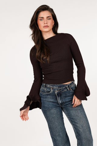 Ribbed stretch top brown - Doris