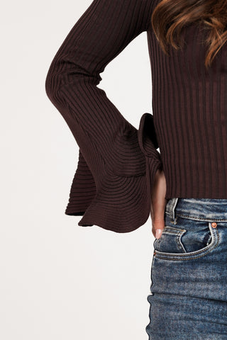 Ribbed stretch top brown - Doris
