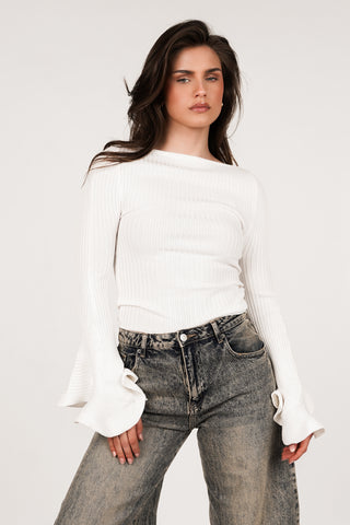 Ribbed stretch top white - Doris