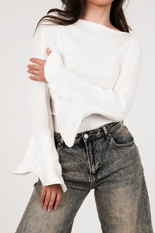 Ribbed stretch top white - Doris