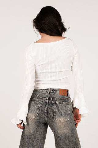 Ribbed stretch top white - Doris