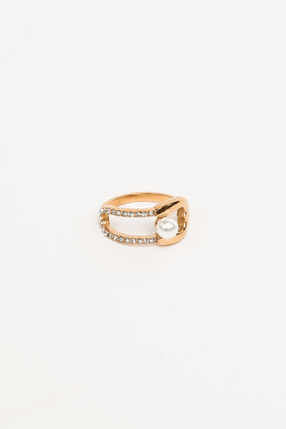 Ring with rhinestones and imitation pearl gold - Liv