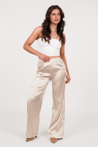 Satin trousers with lace beige - Vajen