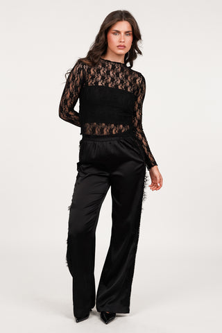 Satin Trousers with Lace Black - Vajen