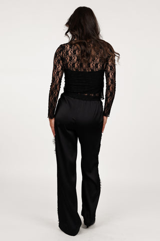 Satin Trousers with Lace Black - Vajen