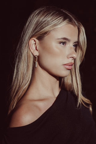 Interchangeable earrings with rhinestones gold - Liora