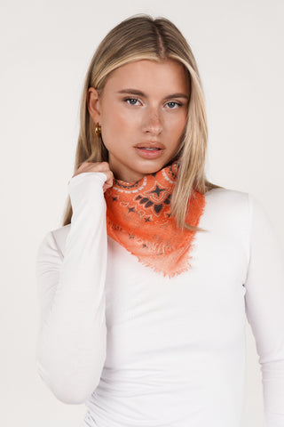 Women's orange scarf with print - Eliza