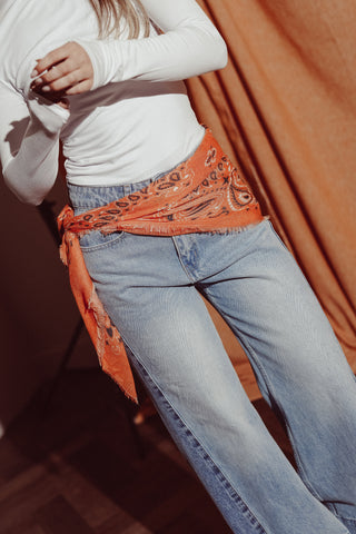 Women's orange scarf with print - Eliza