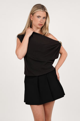 Dark brown pleated skort - Jeva