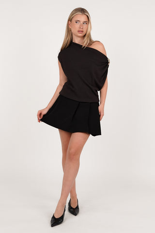 Dark brown pleated skort - Jeva