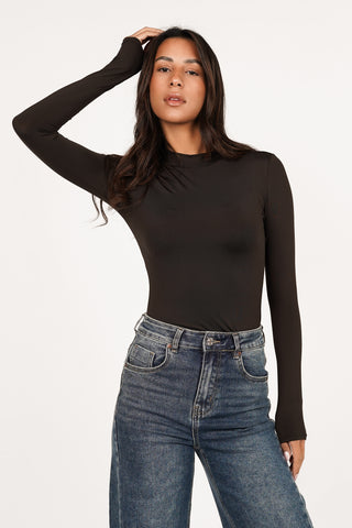 Soft high neck bodysuit brown - Carly