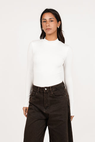 Soft high neck bodysuit white - Carly