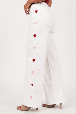 Straight leg jeans met hartjes wit - Elavi