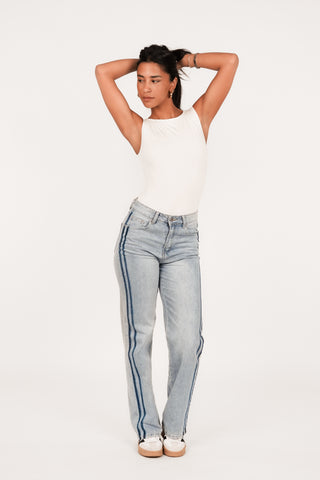 Straight leg jeans with blue stripes - Stacy