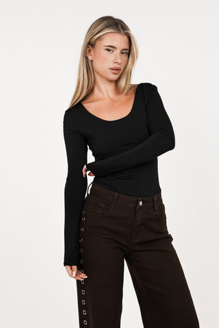 Stretch long sleeve body black - Bloom