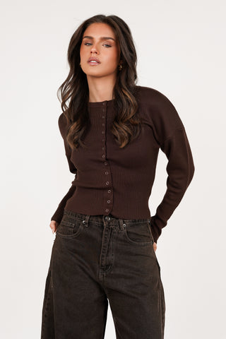 Snap-button stretch top brown - Florine