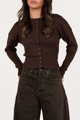 Snap-button stretch top brown - Florine