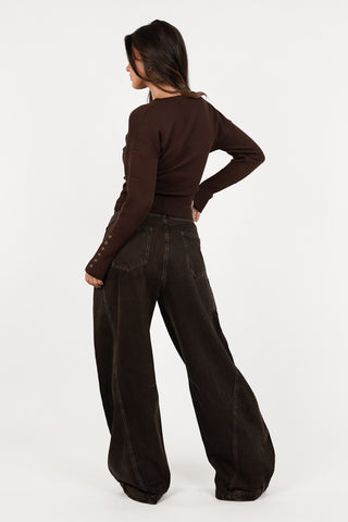 Snap-button stretch top brown - Florine