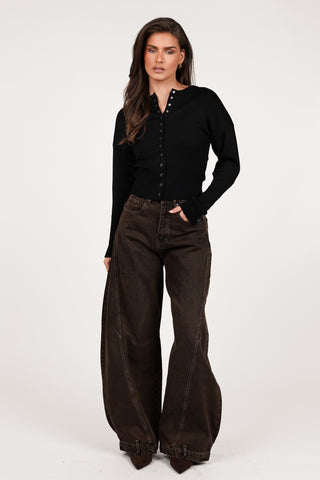 Stretch top with snap fasteners black - Florine