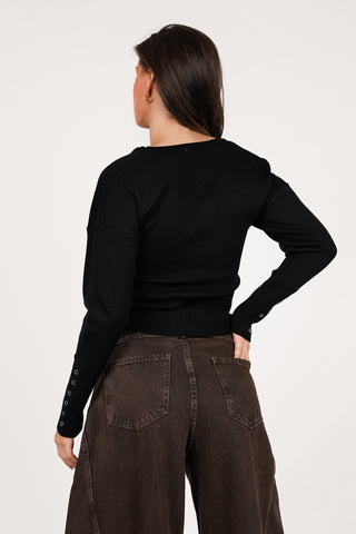 Stretch top with snap fasteners black - Florine