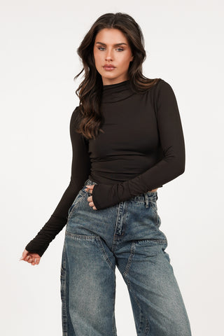 Pleated stretch top brown - Ellen