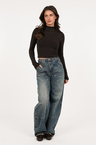 Pleated stretch top brown - Ellen