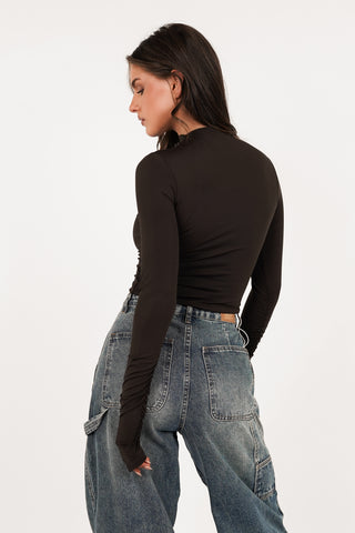 Pleated stretch top brown - Ellen