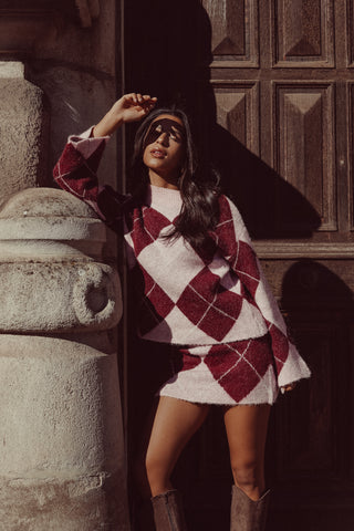 Two-piece wool set with pink checks - Celia