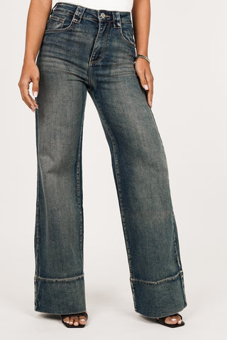 Wide leg jeans acid wash blue - Caty