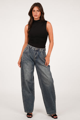 Wide leg jeans acid wash blauw - Lovee