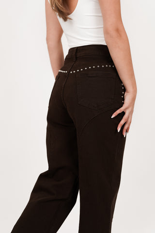 Wide leg jeans brown with studs - Molly