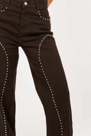 Wide leg jeans brown with studs - Molly