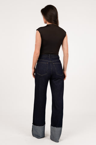 Dark blue wide leg jeans with turn-up - Elowen