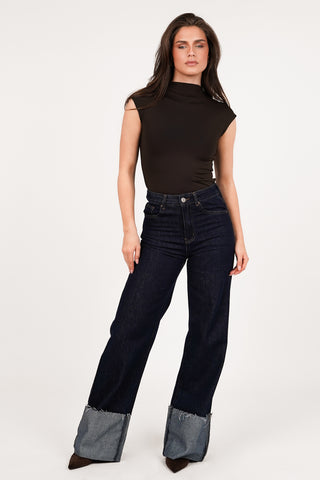 Dark blue wide leg jeans with turn-up - Elowen