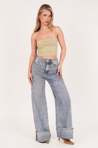 Wide leg jeans with turn-up light blue - Finley