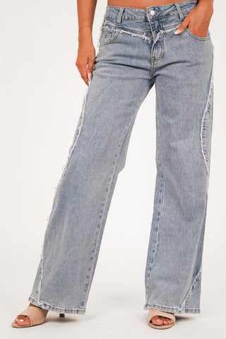 Wide Leg Jeans mit Fransen weiß - Mirabelle