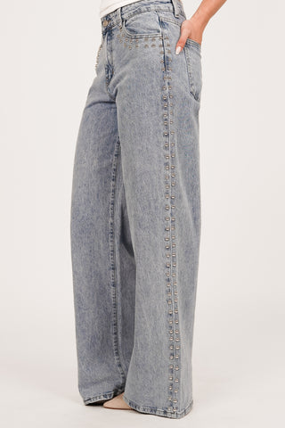 Wide leg jeans with studs blue - Chantal