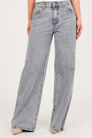 Wide leg jeans with studs blue - Chantal