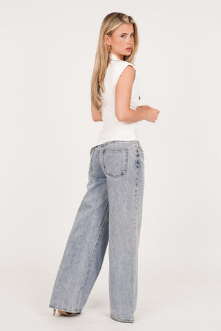 Wide leg jeans with studs blue - Chantal
