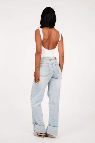 Wide leg jeans with studs light blue - Rocky