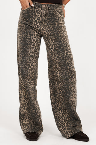 Wide leg jeans leopard print - Celeste