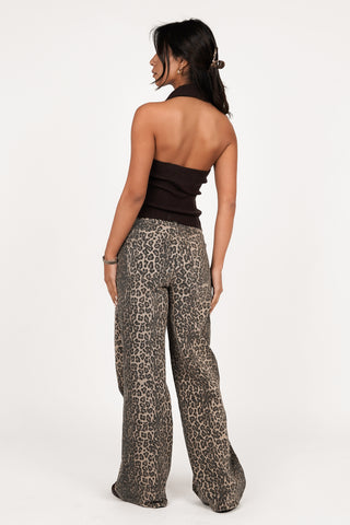 Wide leg jeans leopard print - Celeste