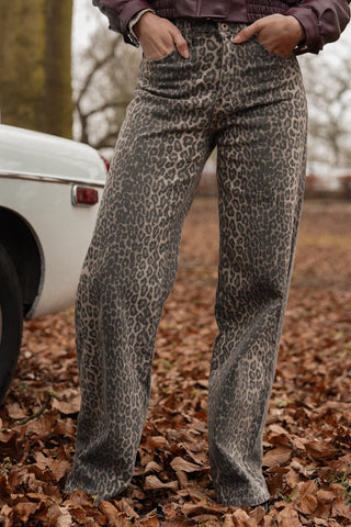 Wide leg jeans leopard print - Celeste