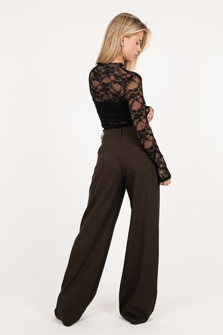 Tall wide leg trousers dark brown - Josje