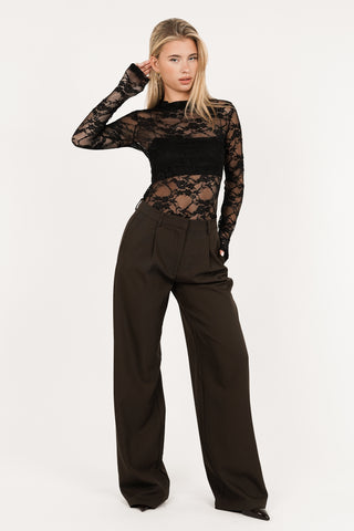 Tall wide leg trousers dark brown - Josje