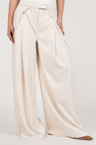 Wide leg fold-over trousers beige - Jessy
