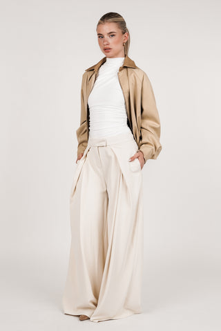 Wide leg fold-over trousers beige - Jessy