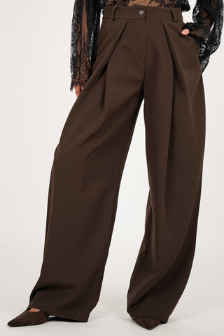 Wijde pantalon fold over bruin - Elara