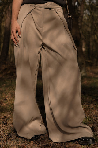 Wide trousers fold over taupe - Jessy