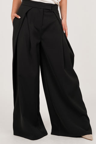 Wide fold-over trousers black - Jessy